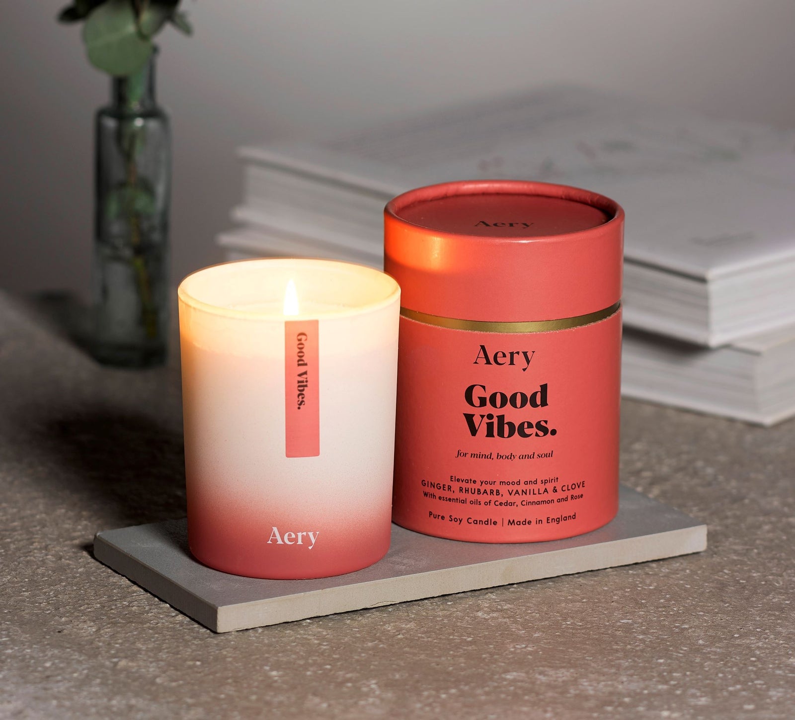 Good Vibes Scented Soy Candle - Ginger Rhubarb & Vanilla - BouChic 