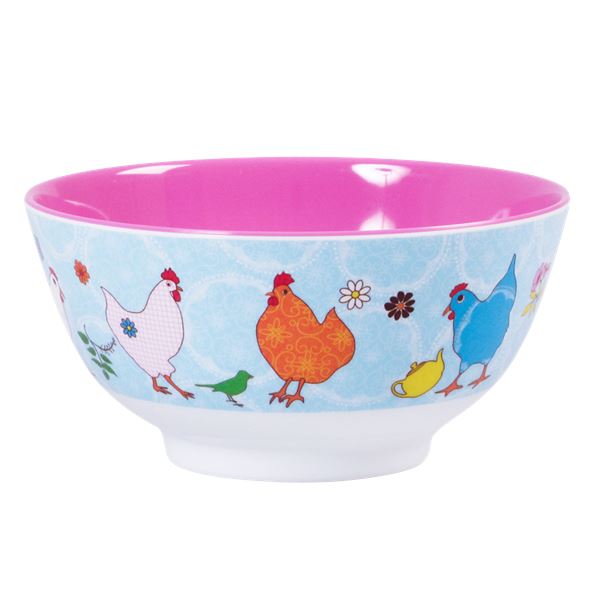 Melamine Large Bowl Two tone Hens on Light Blue - BouChic 