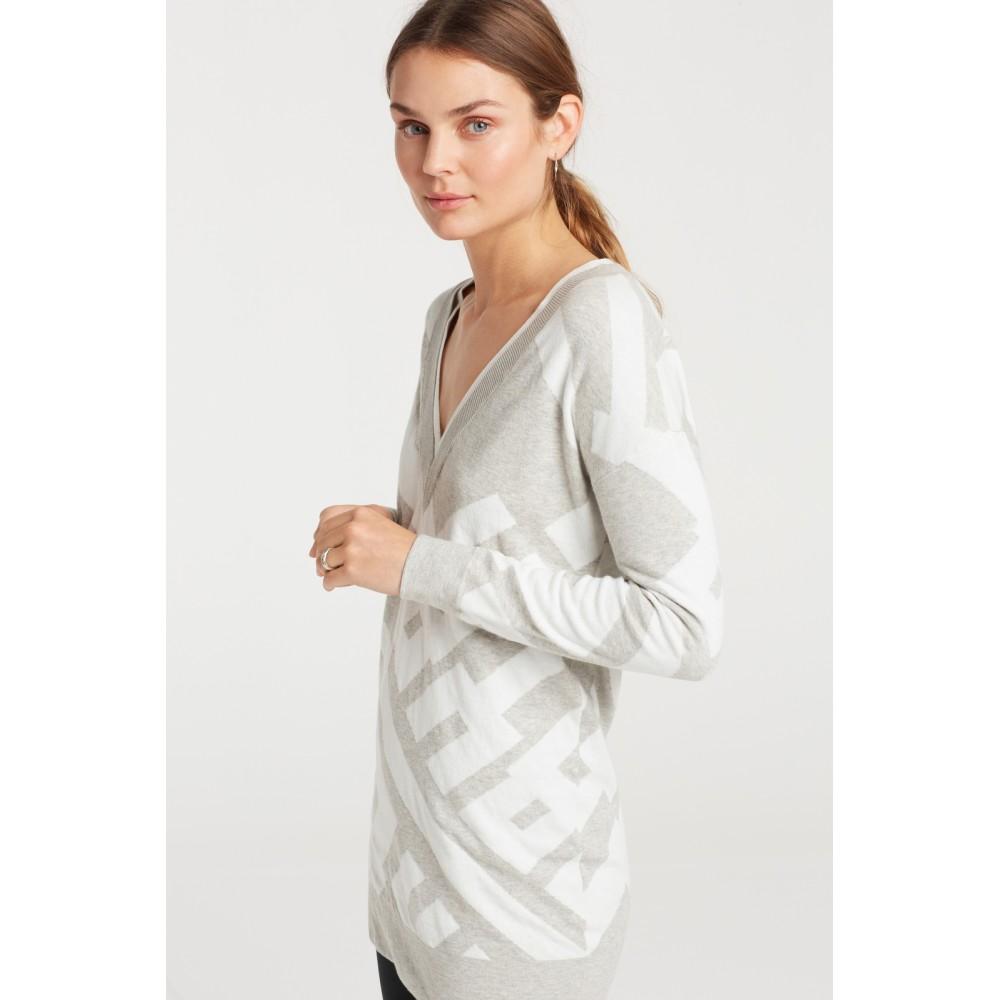 Jacquard Light Grey Sweater with Graphic Print - BouChic 