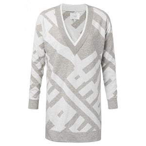 Jacquard Light Grey Sweater with Graphic Print - BouChic 
