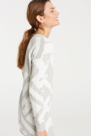 Jacquard Light Grey Sweater with Graphic Print - BouChic 