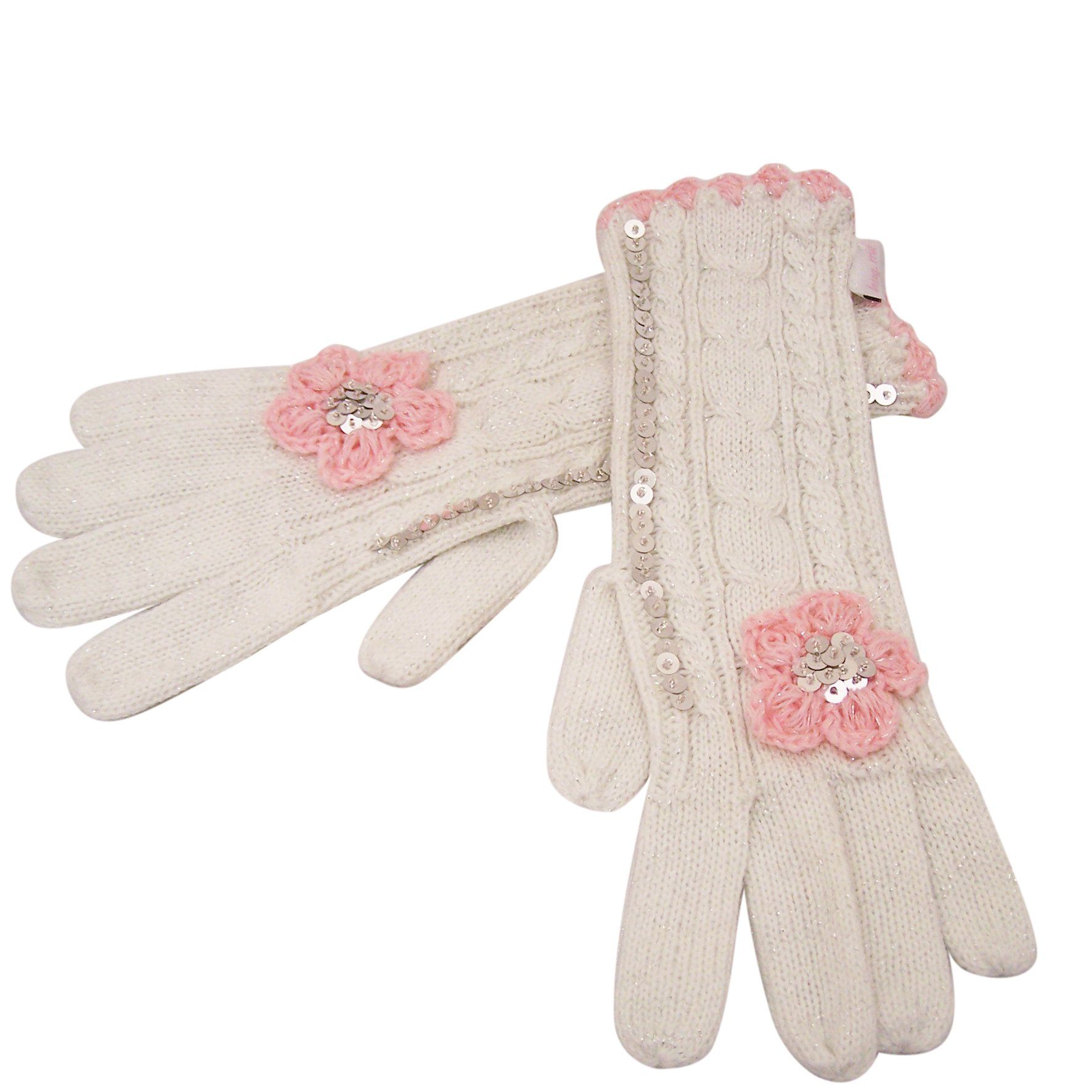 Knitted Flower Gloves Cream with Pink - BouChic 