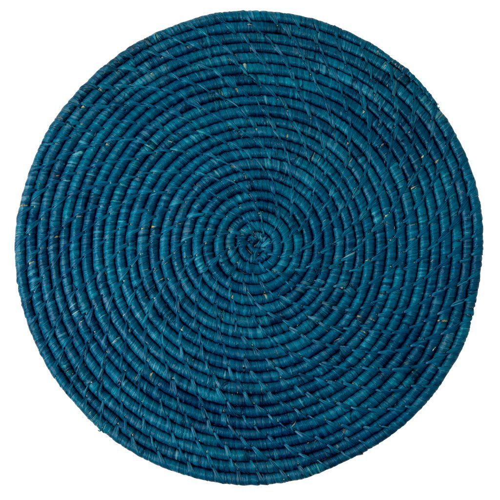 Large Round Raffia Placemat Dark Blue - BouChic 