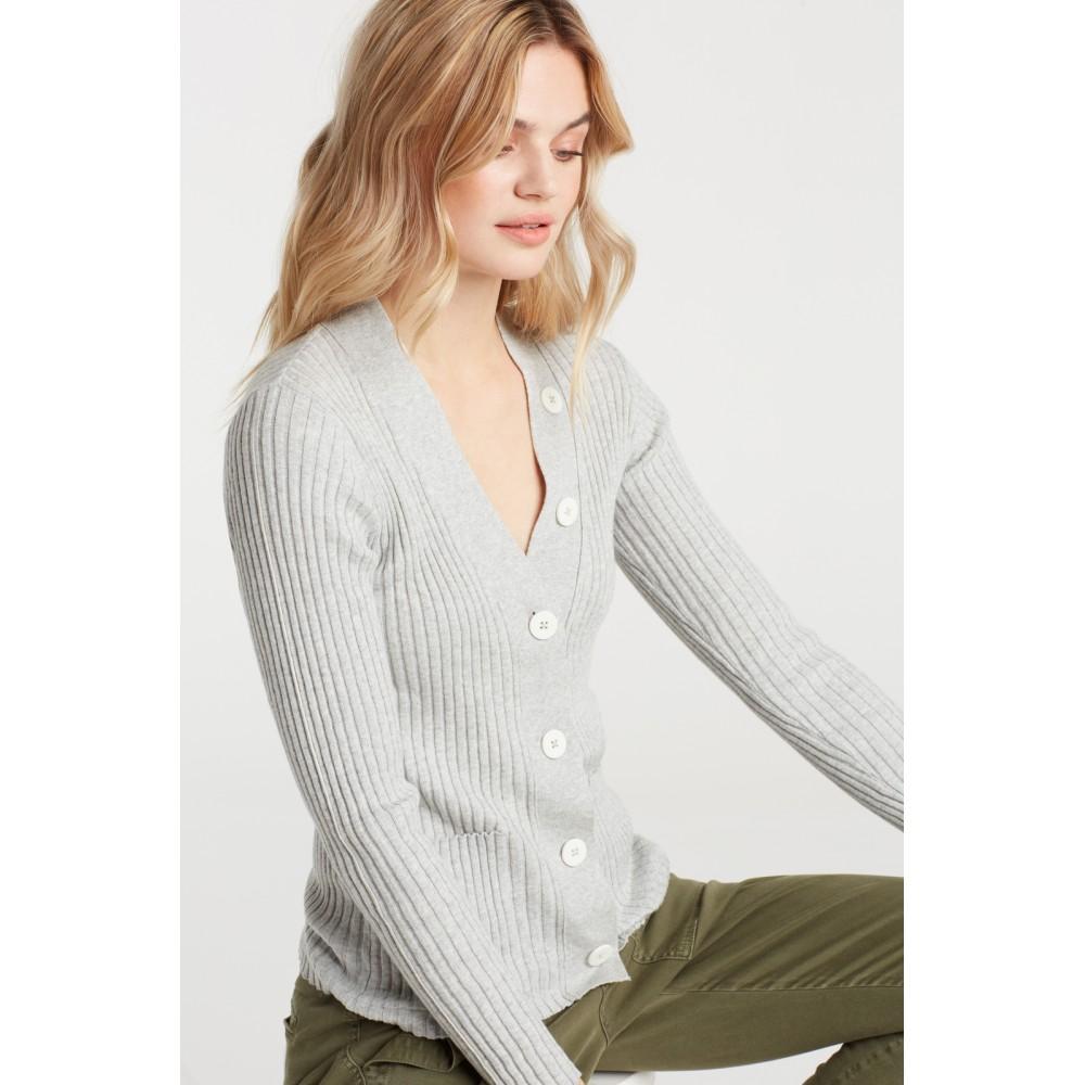 Light Grey Cardigan With Contrast Buttons - BouChic 