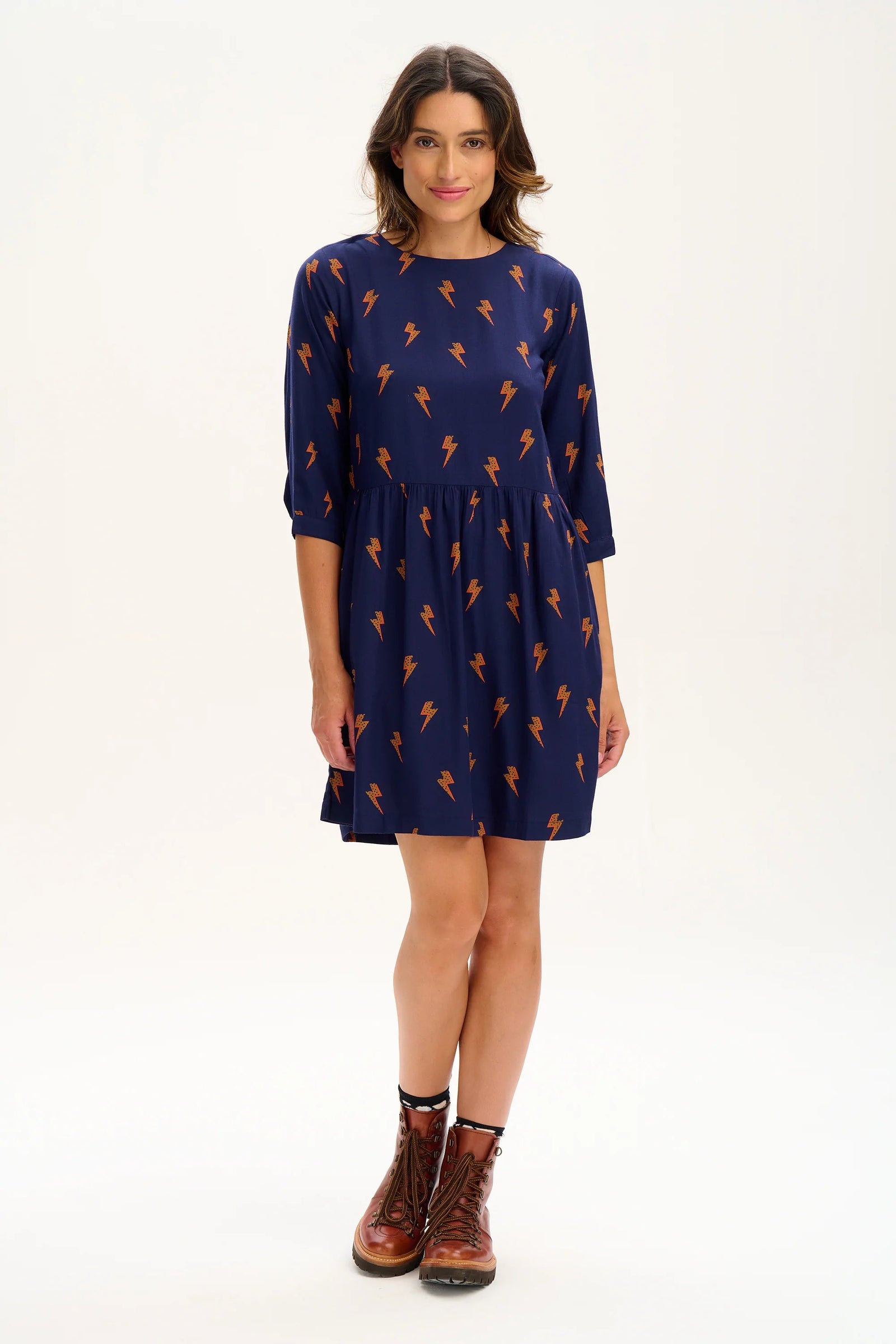 Sugarhill Lilith Smock Dress - Navy, Lightning Polka - BouChic 