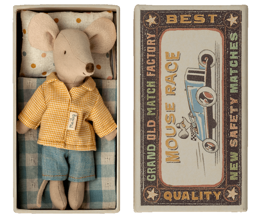 Maileg Big Brother Mouse in Matchbox Yellow Shirt - BouChic 