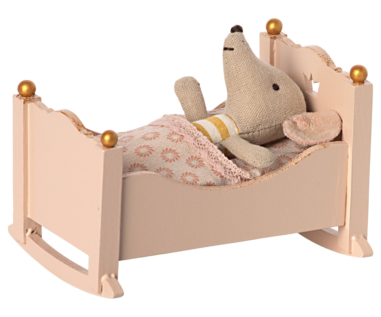 Maileg Cradle Baby Mouse Rose/ Blue - BouChic 