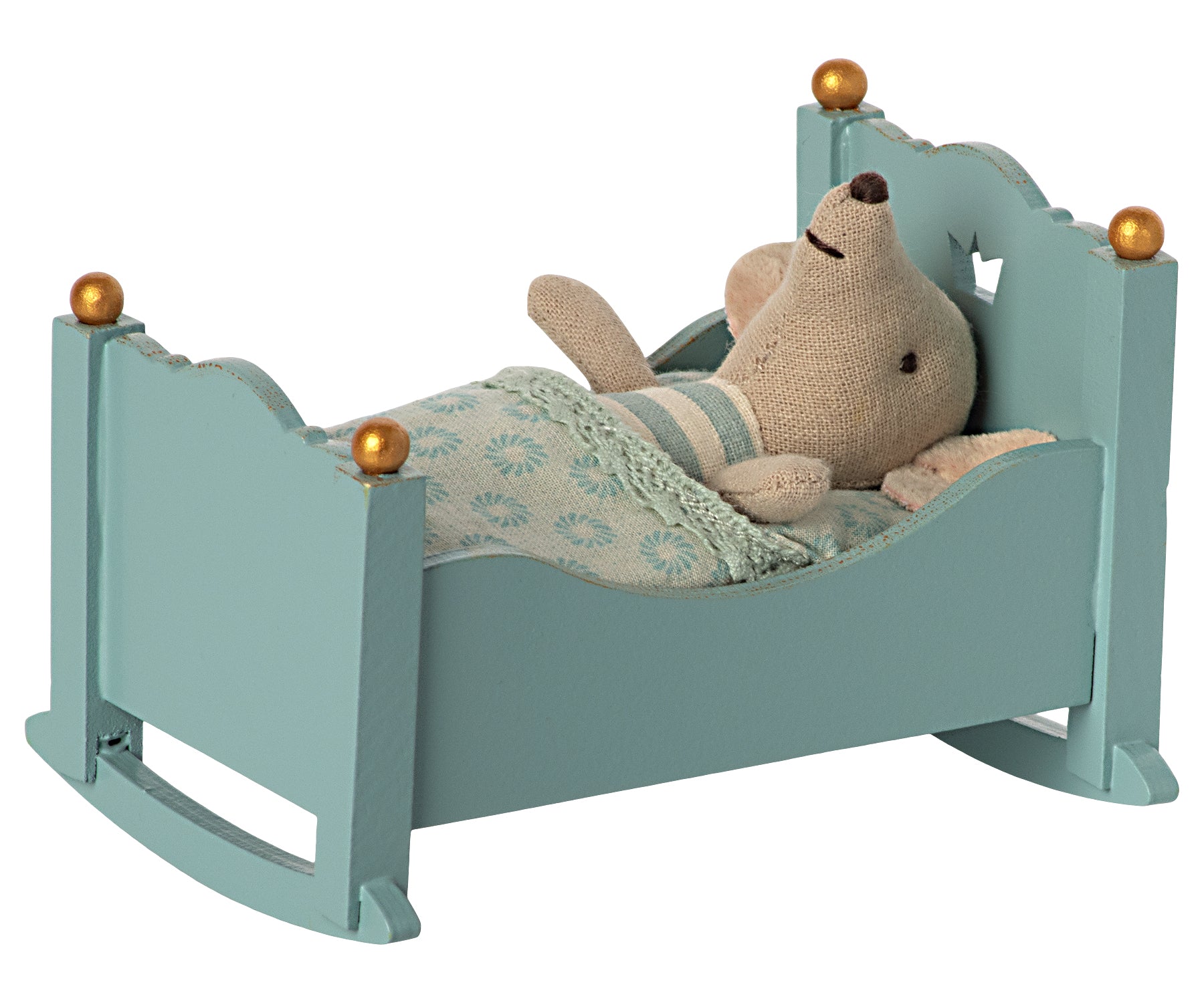Maileg Cradle Baby Mouse Rose/ Blue - BouChic 