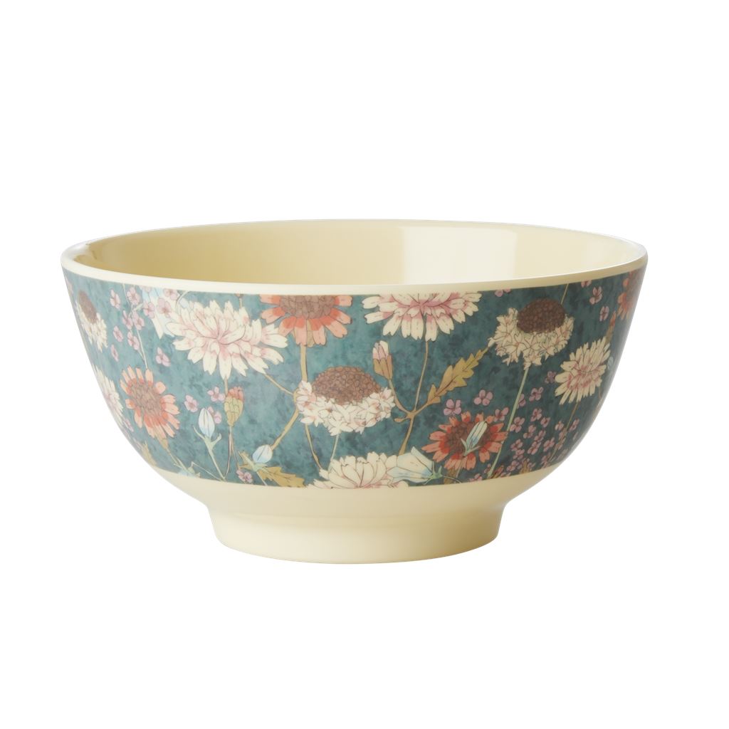 Melamine Large Bowl Floral on Blue/Green - BouChic 