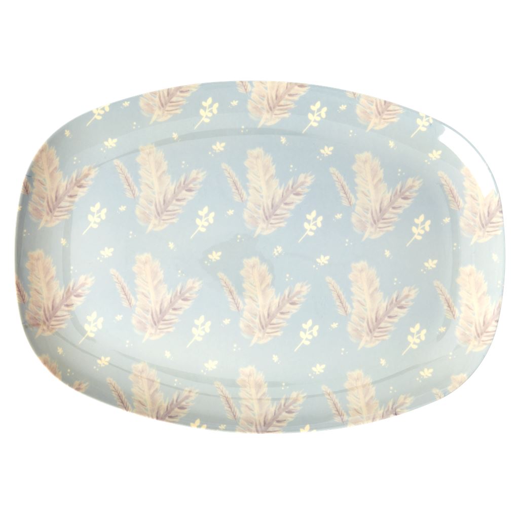 Melamine Rectangular Plate Floral Design on Pale Blue - BouChic 