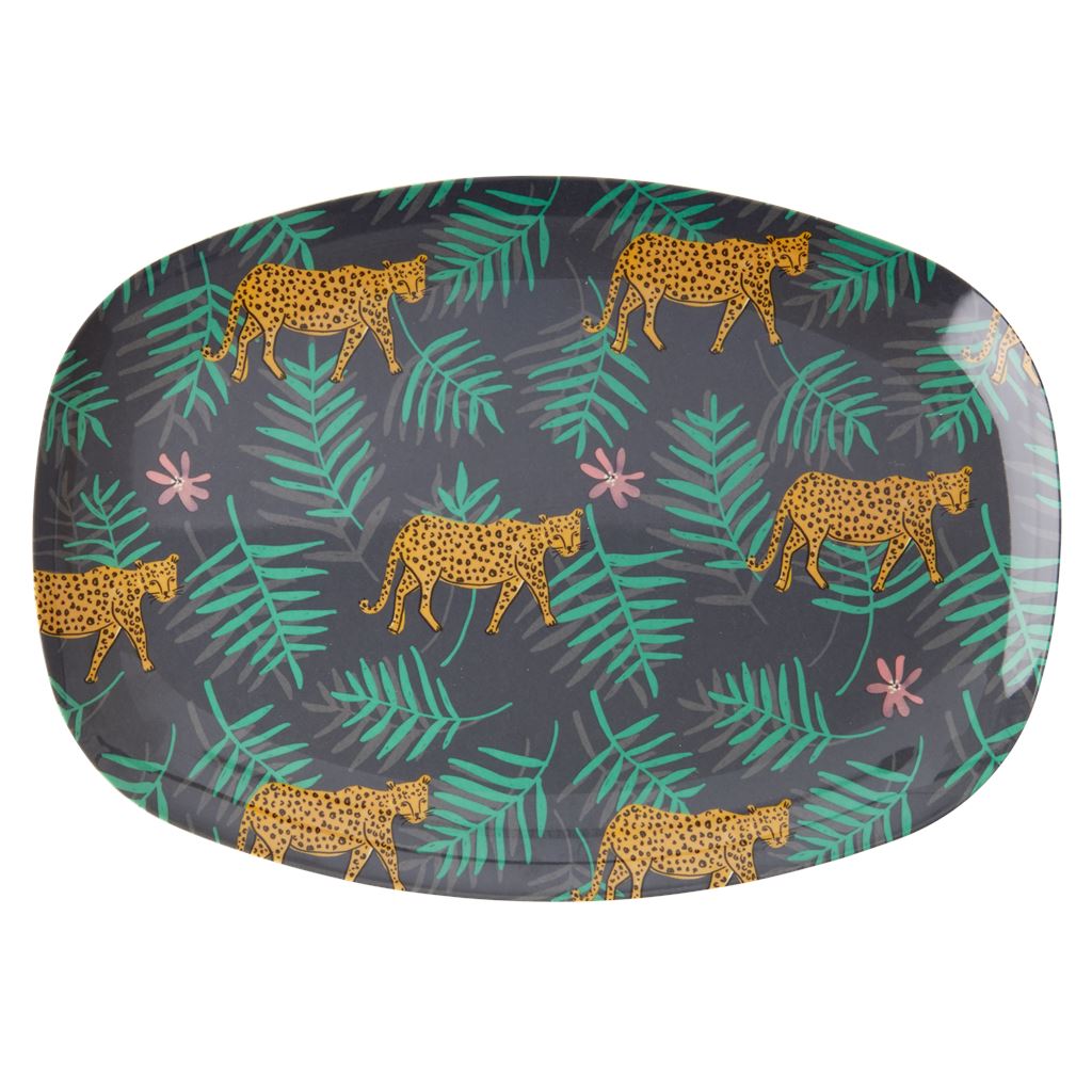 Melamine Rectangular Plate Leopard And Leaves Print - BouChic 