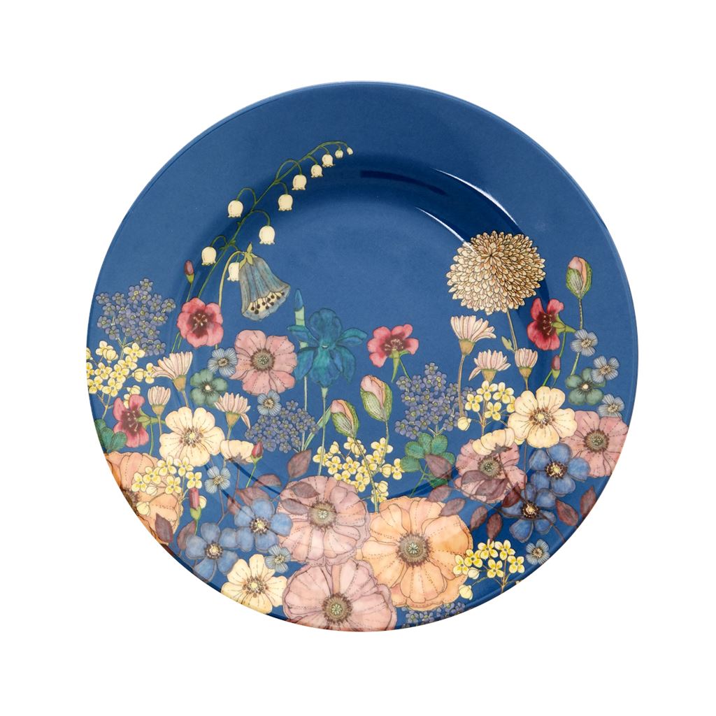Melamine Round Plate Floral On Blue - BouChic 