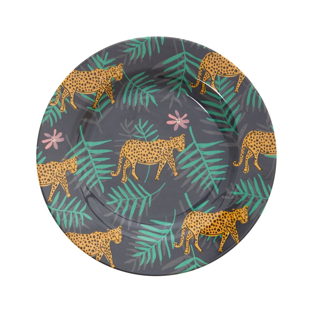 Melamine Round Plate Leopard And Leaves Print - BouChic 