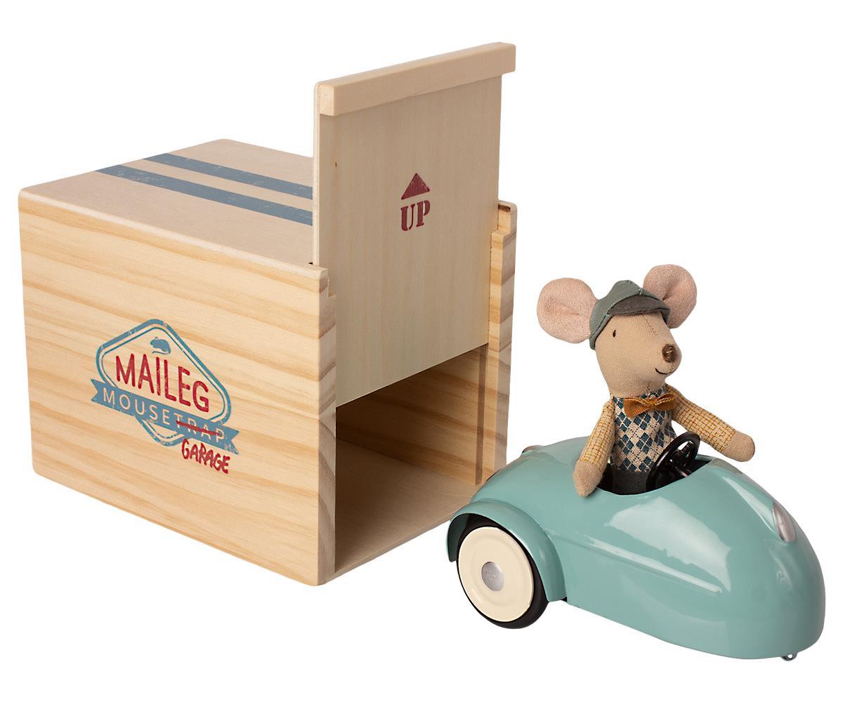 Maileg Mouse with Car & Garage - Blue - BouChic 
