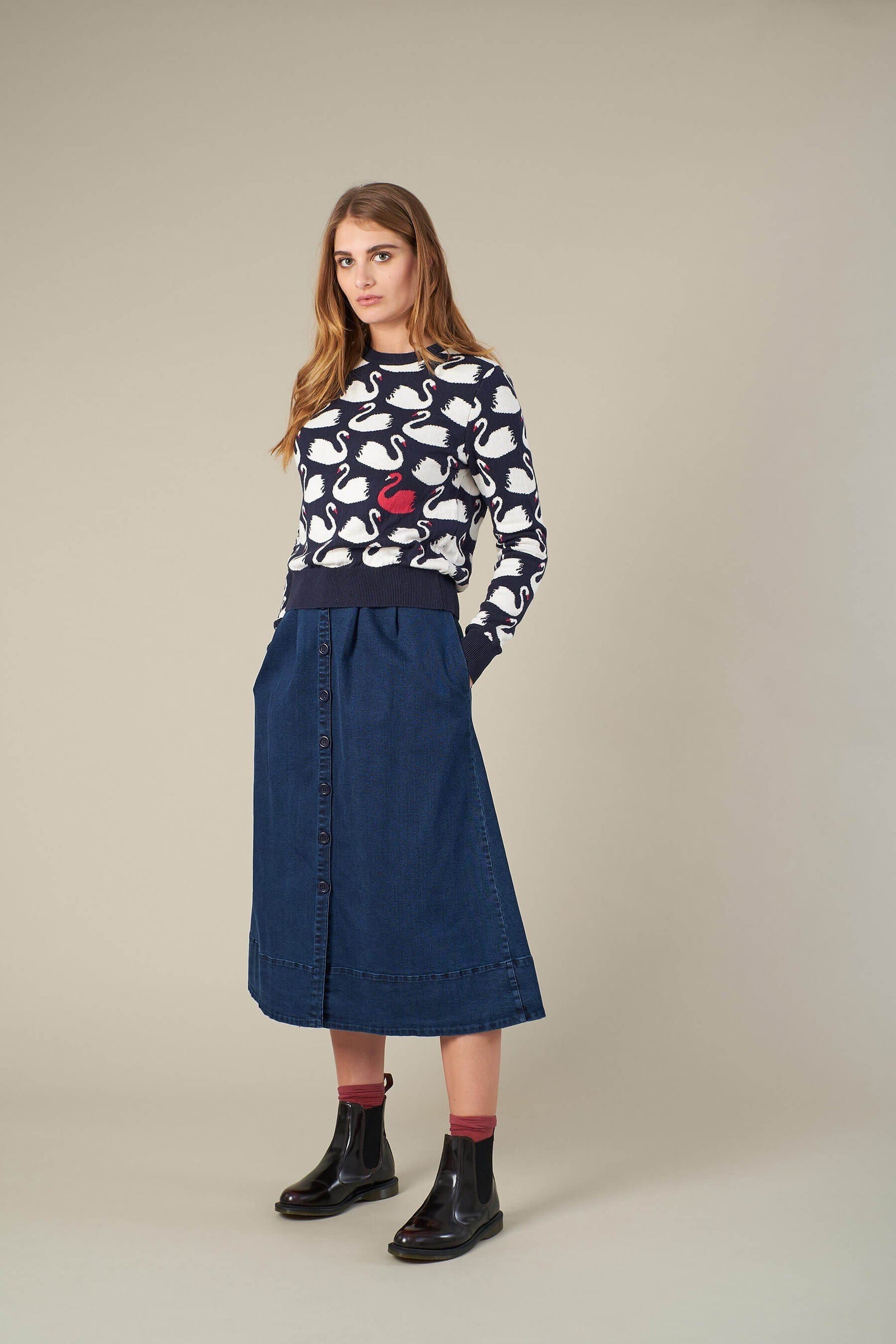 Navy Swan Jumper - BouChic 