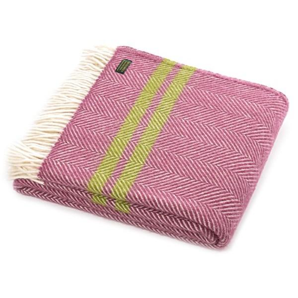 New Pure Wool Fishbone Throw Mulberry Two Stripe Apple Green