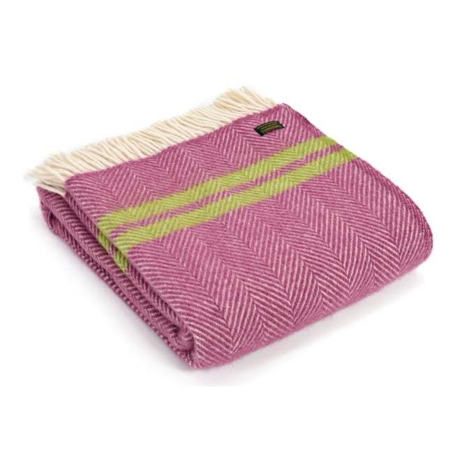 New Pure Wool Fishbone Throw Mulberry & Two Stripe Apple Green - BouChic 