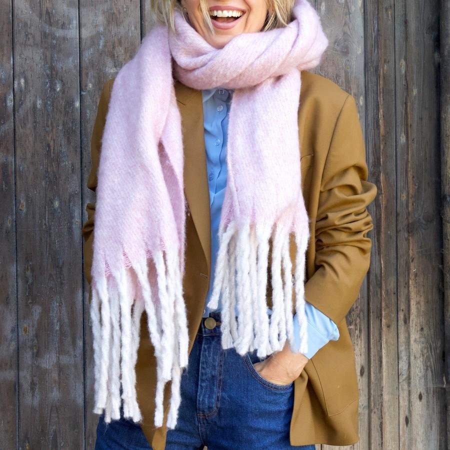 Oversized Lilac Speckle Blanket Scarf with Tassels - BouChic 