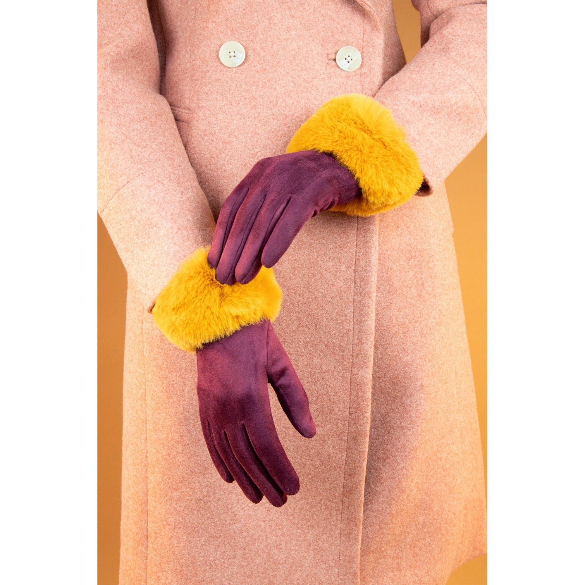 Powder Bettina Ladies Suede Gloves Damson/Mustard - BouChic 