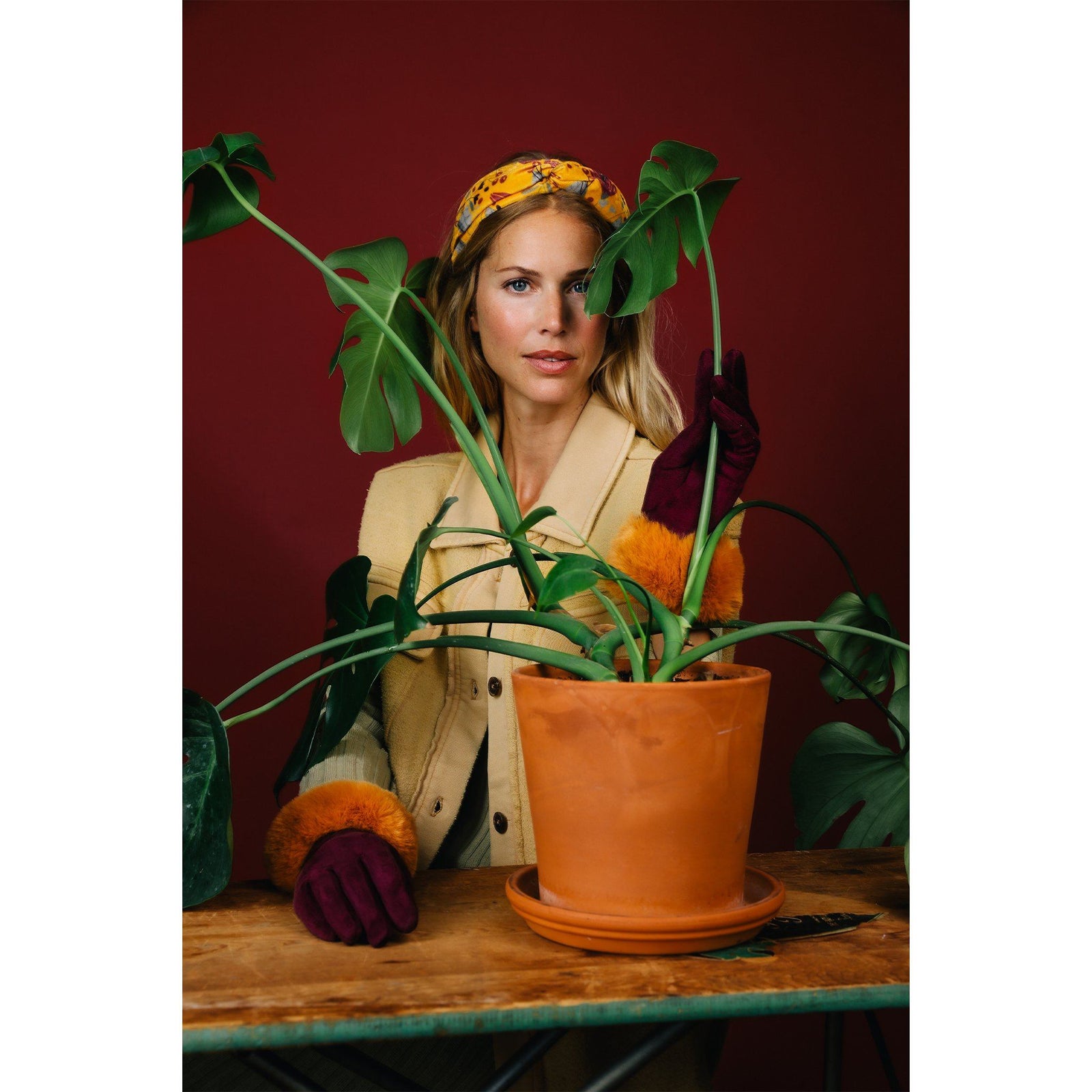 Powder Bettina Ladies Suede Gloves Damson/Mustard - BouChic 