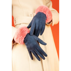 Powder Bettina Ladies Suede Gloves Navy/Rose - BouChic 