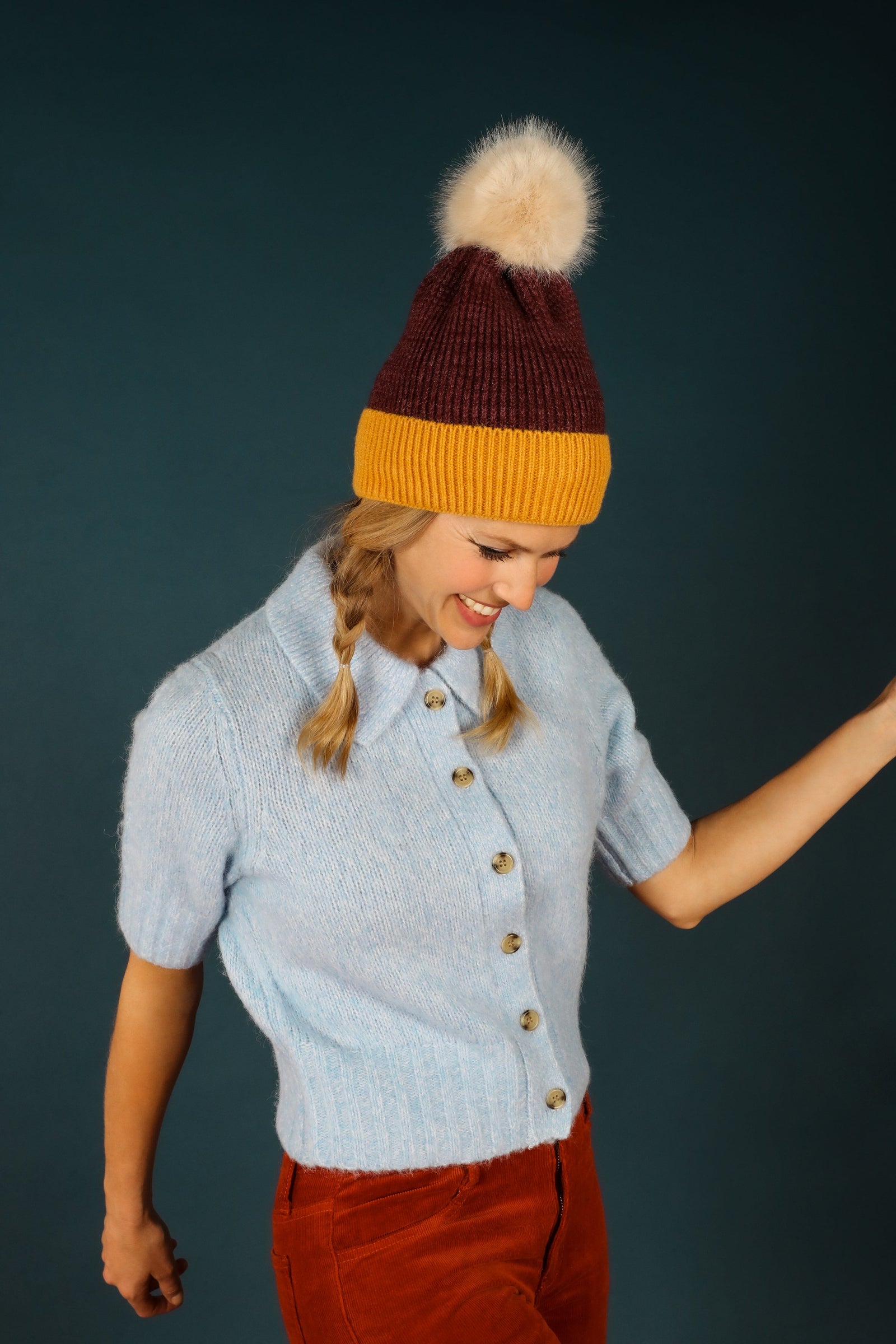 Powder Bonnie Bobble Hat Damson/Mustard - BouChic 