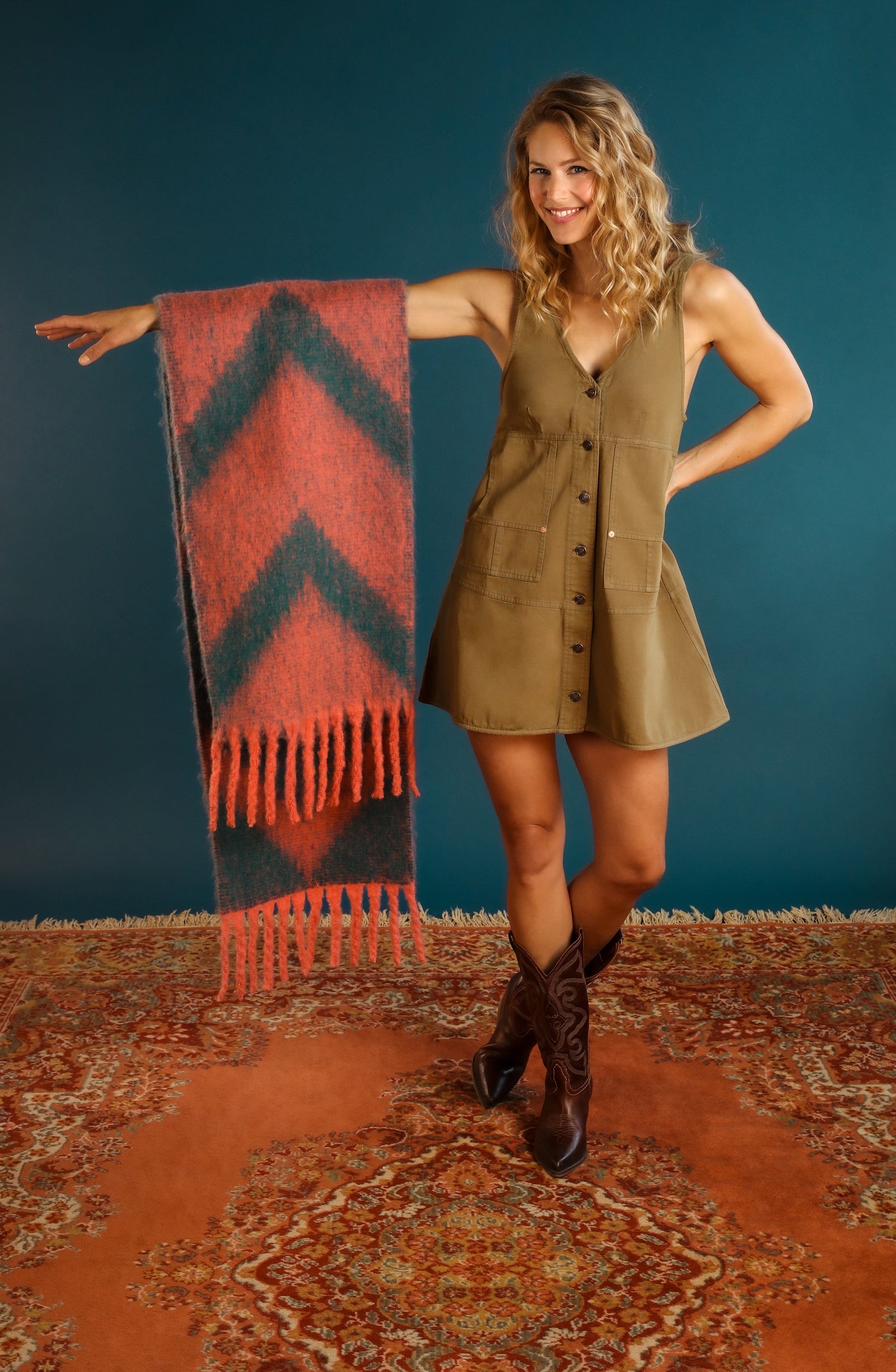 Powder Ciara Cosy Chevron Scarf Coral/Teal - BouChic 