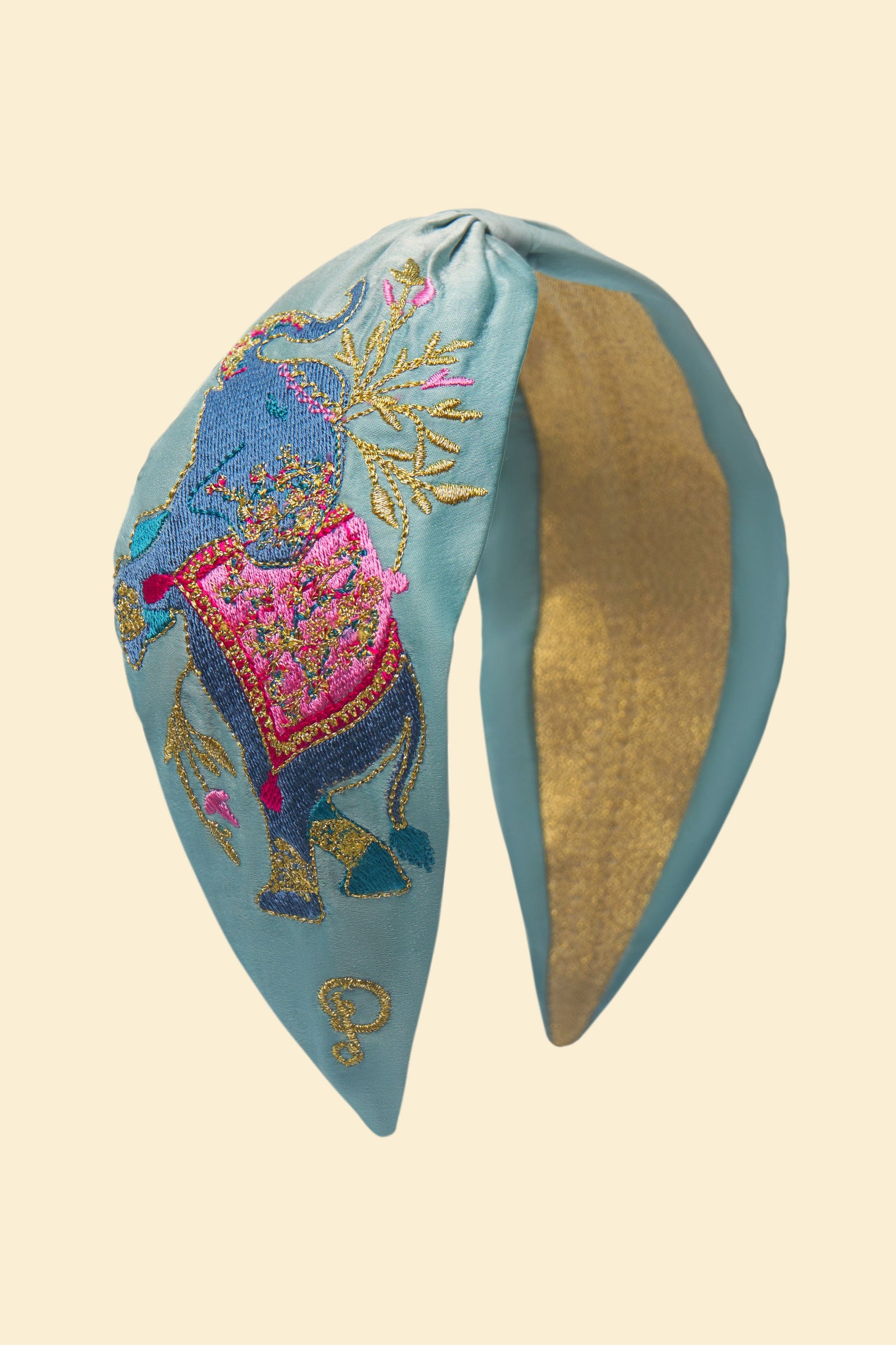 Powder Satin Embroidered Headband - Elephant in Cornflower - BouChic 