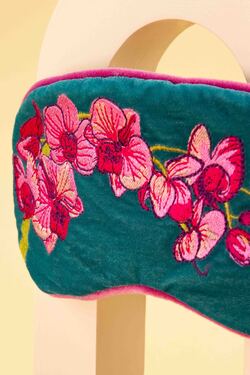 Powder Spring Orchid Velvet Lavender Embroidered Eye Mask Teal/Fushcia - BouChic 
