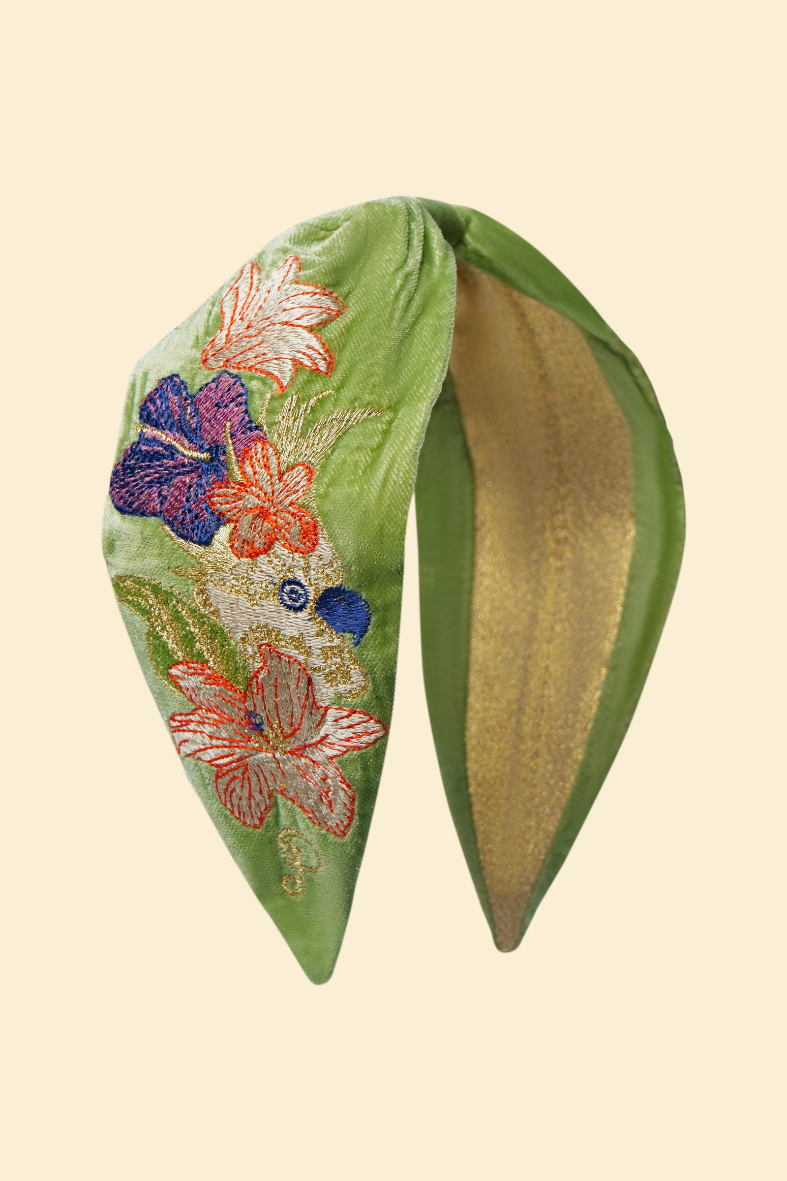 Powder Tropical Bird Cockatoo Velvet Headband Sage - BouChic 