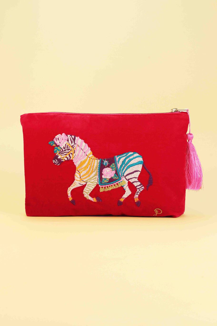 Powder Velvet Pouch Zebra Carnival - Scarlet Red - BouChic 
