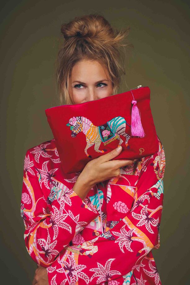 Powder Velvet Pouch Zebra Carnival - Scarlet Red - BouChic 