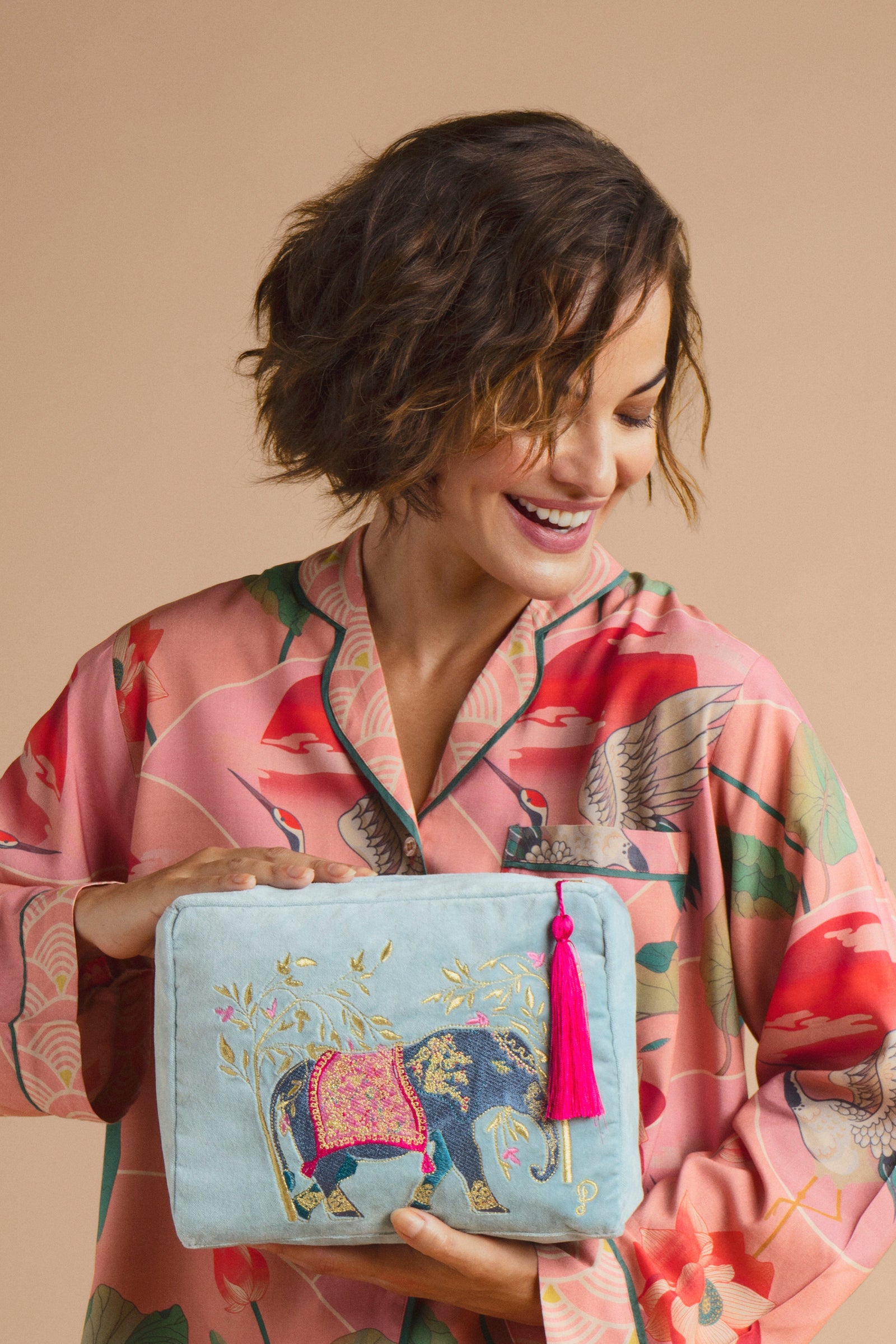 Powder Velvet Vanity Bag Elephant Cornflower - BouChic 