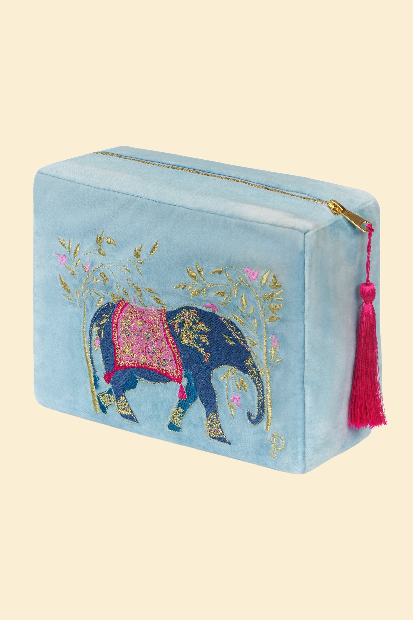 Powder Velvet Vanity Bag Elephant Cornflower - BouChic 