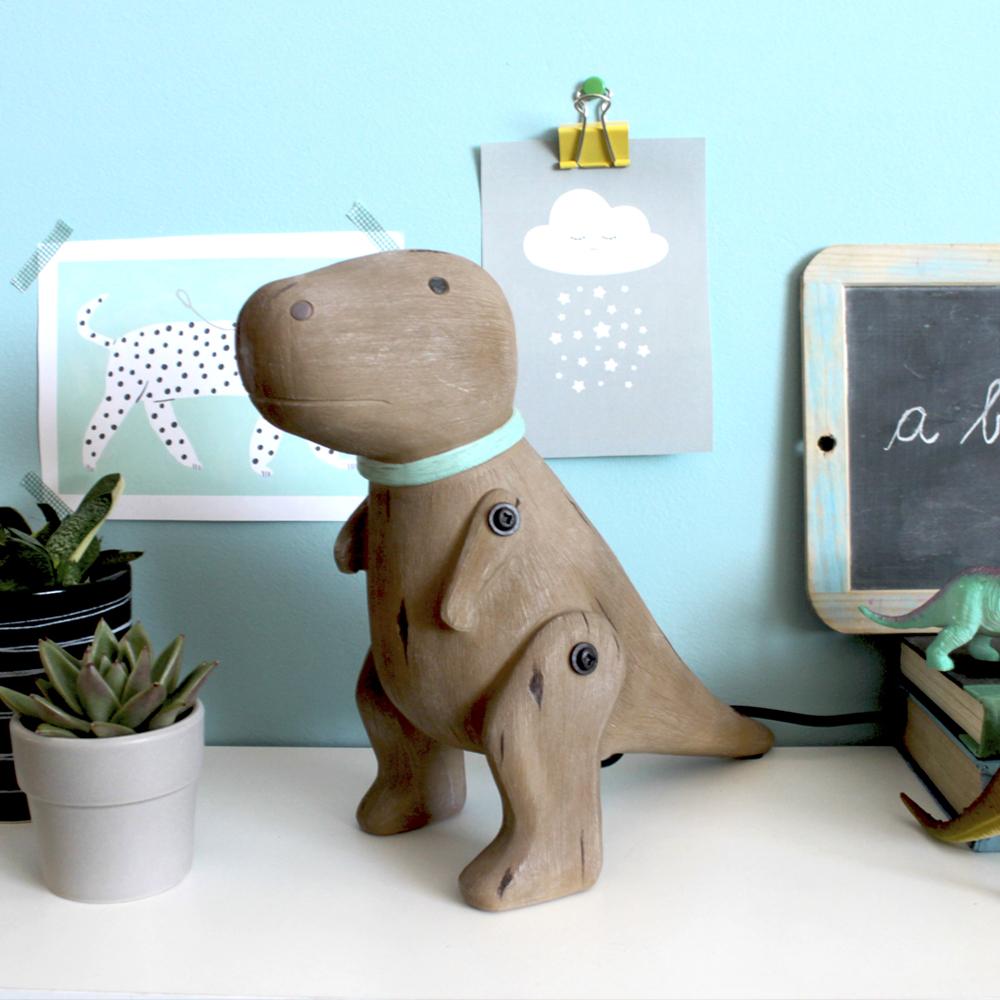 Cute Wood Effect Sitting Triceratops Dinosaur Lamp - BouChic 