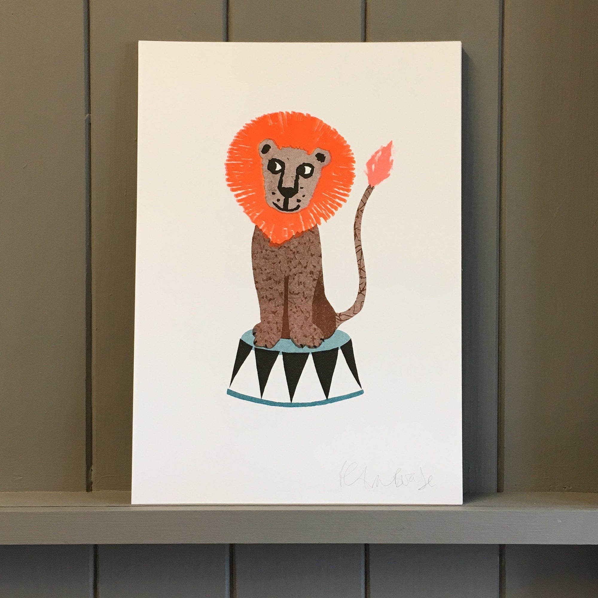 Risograph Print - Colourful Lion On Stand - BouChic 