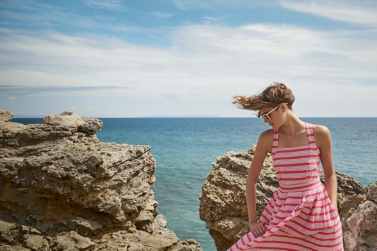 Romy Beachcomber Stripe Dress Pink & White Emily & Fin - BouChic 