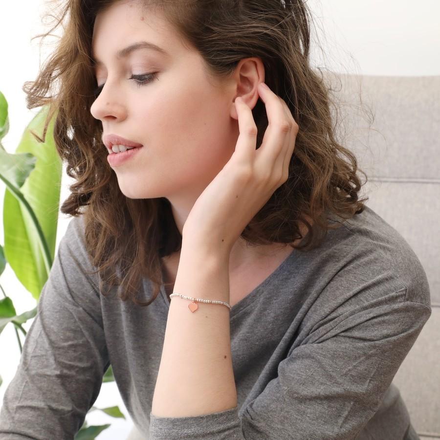 Rose Gold and Silver Beaded Heart Charm Bracelet - BouChic 