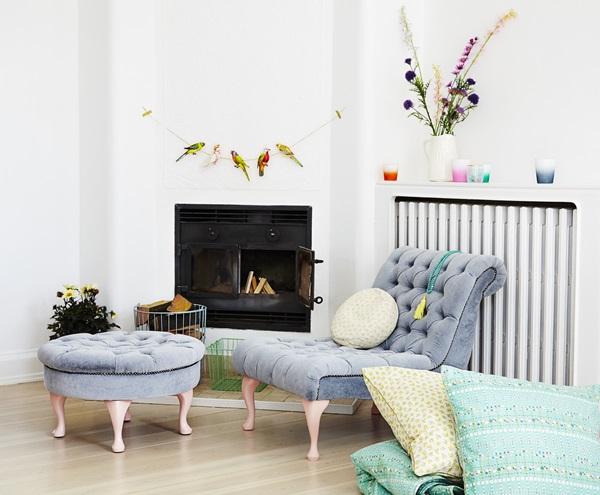 Round Velvet Pouf Seat in Soft Grey with Mint Legs - BouChic 