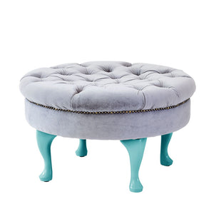 Round Velvet Pouf Seat in Soft Grey with Mint Legs - BouChic 