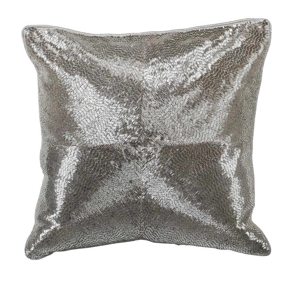 Silver Embroidered Cushion Cover - BouChic 