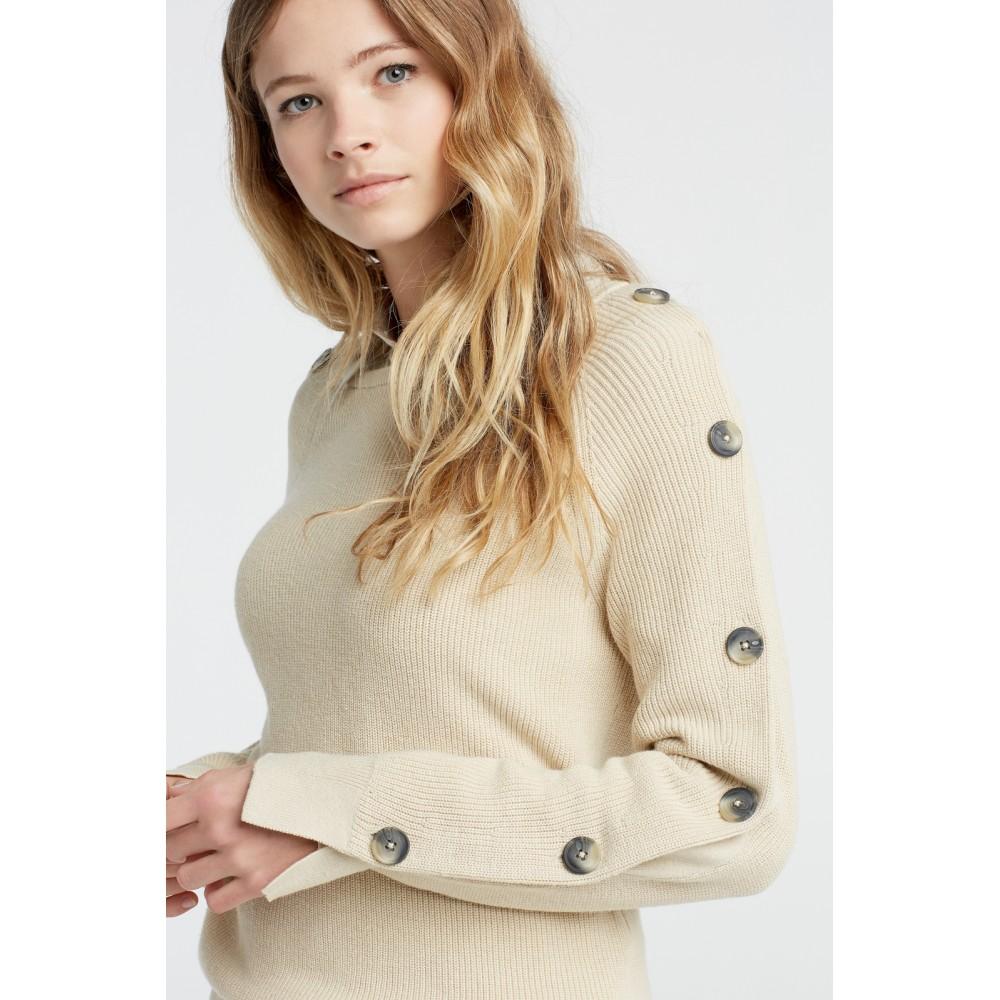 Soft Beige Boat Neck Sweater With Buttons - BouChic 