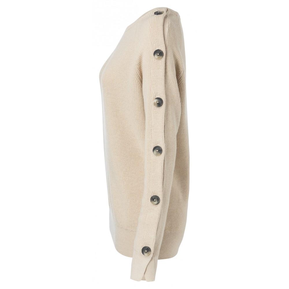 Soft Beige Boat Neck Sweater With Buttons - BouChic 
