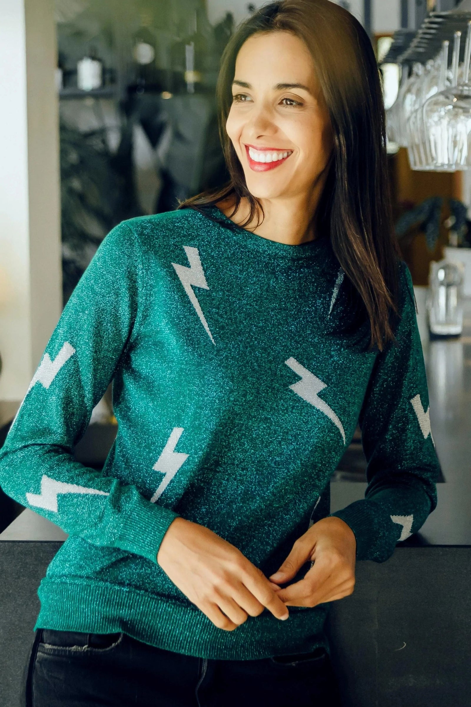 Sugarhill Astrid Jumper Teal/Silver Lightning Strikes - BouChic 