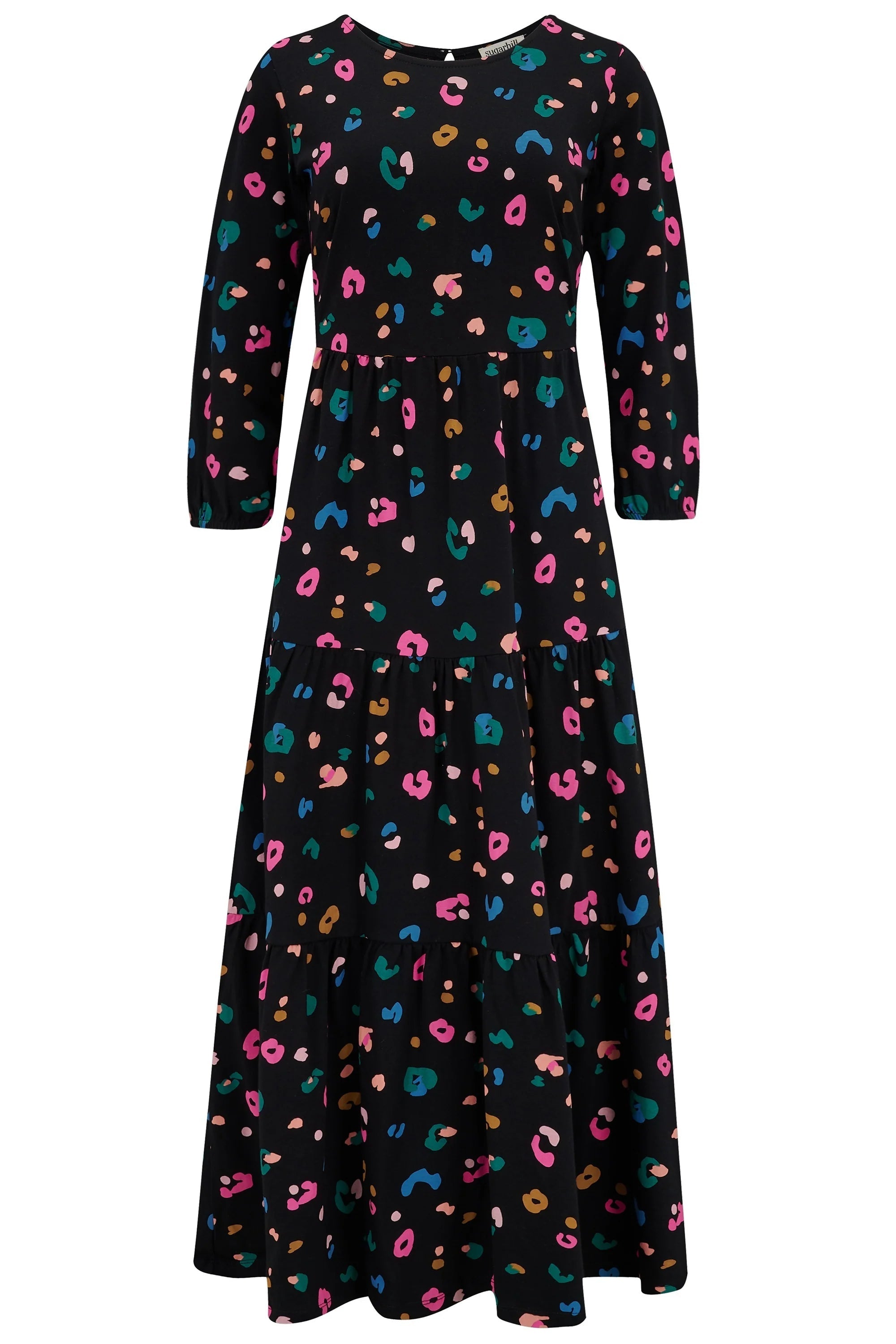 Sugarhill Bakari Jersey Maxi Smock Dress - Black, Paintbox Leopard