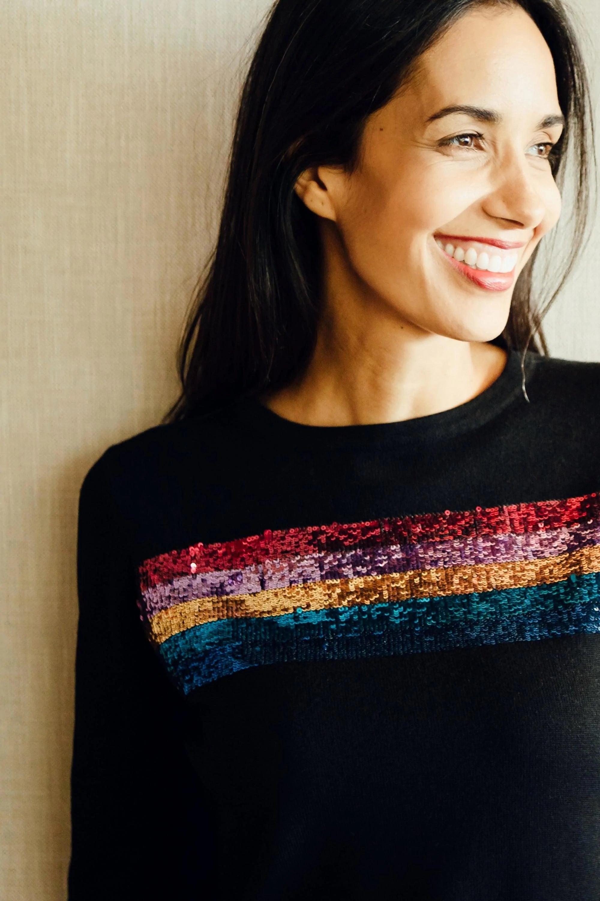 Sugarhill Cece Sequin Jumper Black Rainbow Split BouChic