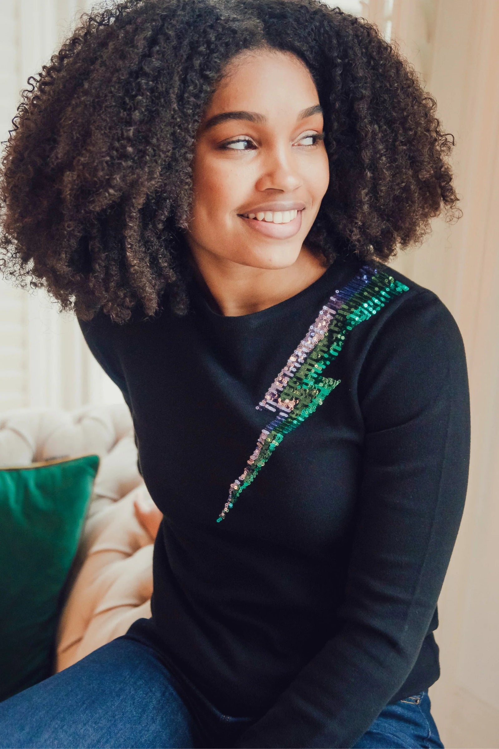 Sugarhill Cece Sequin Jumper Lightning Flash Black - BouChic 