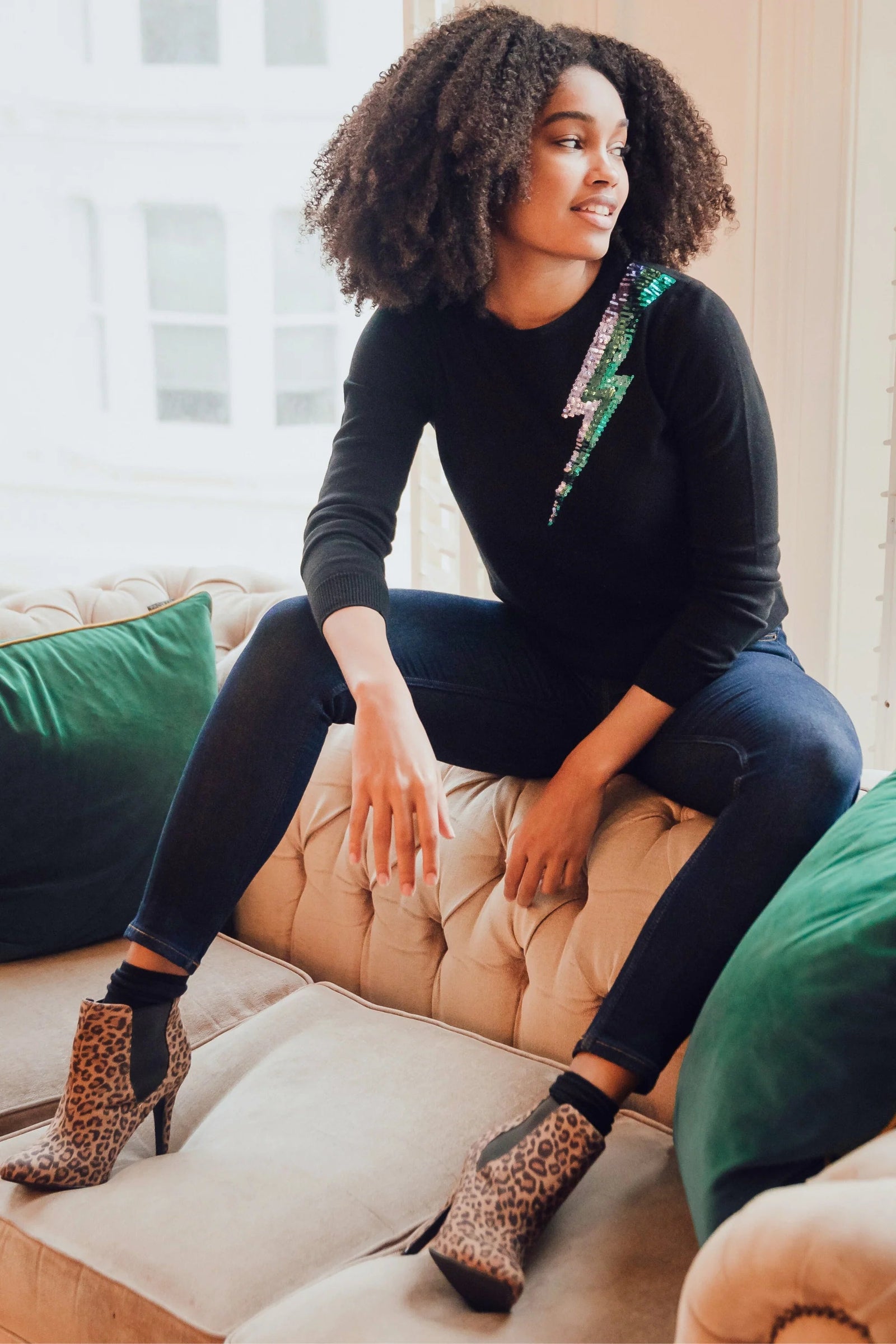 Sugarhill Cece Sequin Jumper Lightning Flash Black - BouChic 