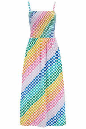 Sugarhill Christabel Multi Rainbow Checkerboard Midi Sundress - BouChic 
