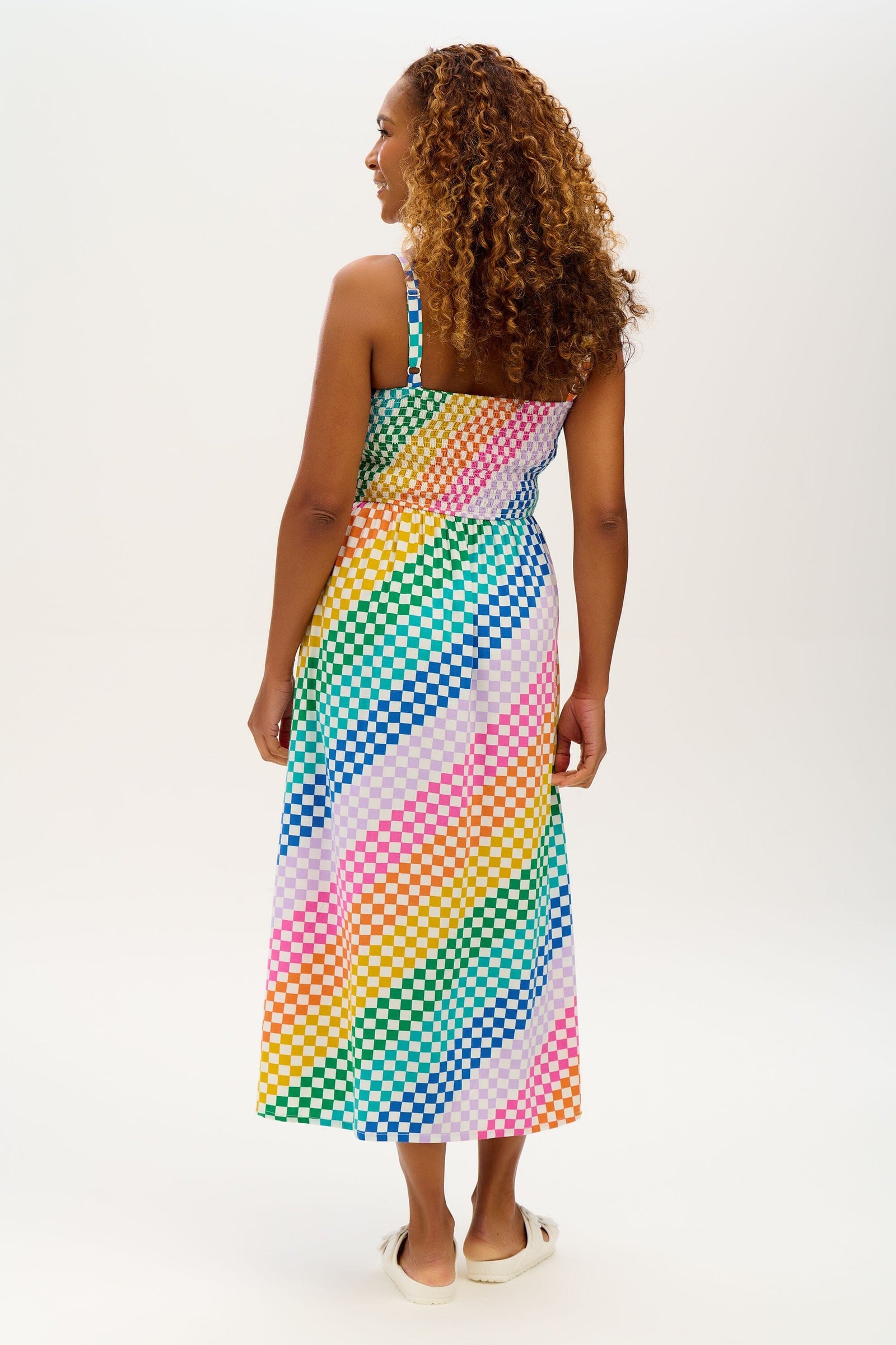 Sugarhill Christabel Multi Rainbow Checkerboard Midi Sundress - BouChic 